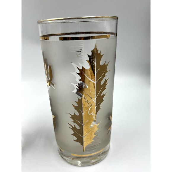 3 Vintage Libbey Gold Leaf High Ball Frosted Glasses - Picture 6 of 9
